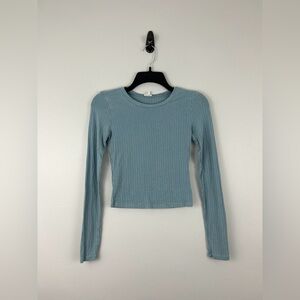 Garage Dusty Blue Ribbed Long Sleeve Top